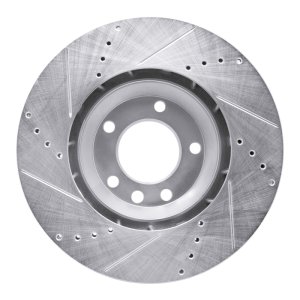 Audi Q7 Brake Rotor (1) - Left Front - R1 Concepts - Drilled & Slotted - Silver - `03-`15
